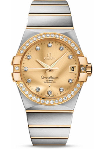 Omega Constellation 123.25.38.21.58.001 Gents Chronometer 38mm Brushed Steel And Yellow Gold Case - Diamond Bezel - Champagne Diamond Dial