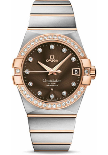 Omega Constellation 123.25.38.21.63.001 Gents Chronometer 38mm Brushed Steel And Red Gold Case - Diamond Bezel - Brown Diamond Dial Main image