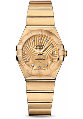 Omega Constellation 123.50.27.20.58.001 Ladies Chronometer 27mm Brushed Yellow Gold Case - Champagne Supernova Diamond Dial