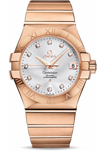 Omega Constellation 123.50.35.20.52.001 Gents Chronometer 35mm Brushed Red Gold Case - Silver Diamond Dial