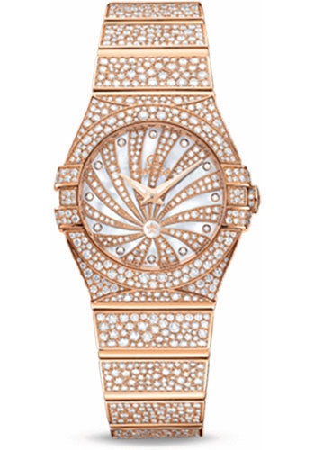 Omega Constellation 123.55.24.60.55.009 Ladies Luxury Edition 24mm Red Gold Case - Snow-Set Diamond Bezel - Mother-Of-Pearl Diamond Dial