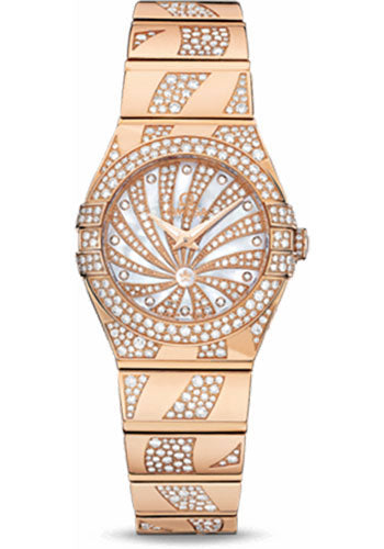 Omega Constellation 123.55.24.60.55.011 Ladies Luxury Edition 24mm Red Gold Case - Snow-Set Diamond Bezel - Mother-Of-Pearl Diamond Dial