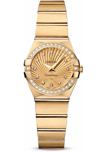Omega Constellation 123.55.24.60.58.001 Ladies Quartz 24mm Brushed Yellow Gold Case - Diamond Bezel - Champagne Diamond Dial