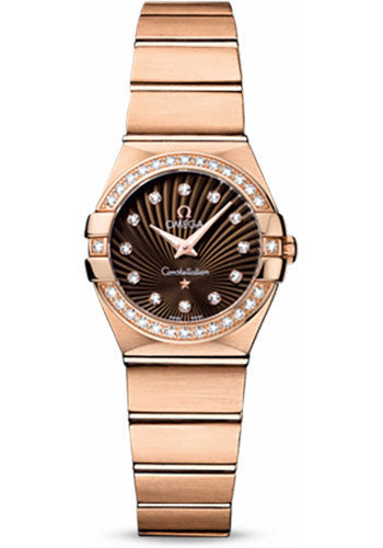 Omega Constellation 123.55.24.60.63.001 Ladies Quartz 24mm Brushed Red Gold Case - Diamond Bezel - Brown Diamond Dial