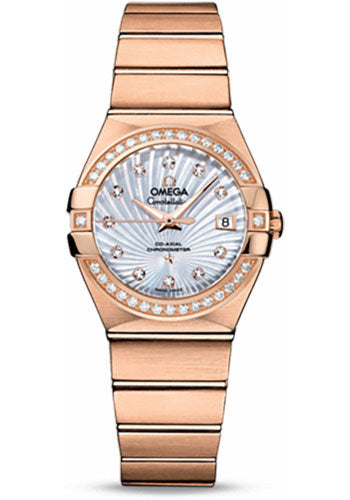 Omega Constellation 123.55.27.20.55.001 Ladies Chronometer 27mm Brushed Red Gold Case - Diamond Bezel - Mother-Of-Pearl Supernova Diamond Dial