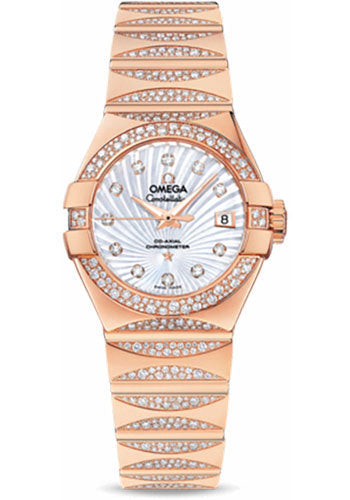 Omega Constellation 123.55.27.20.55.003 Ladies Luxury Edition 27mm Red Gold Case - Snow-Set Diamond Bezel - Mother-Of-Pearl Supernova Diamond Dial