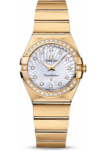 Omega Constellation 123.55.27.60.55.003 Ladies Quartz 27mm Brushed Yellow Gold Case - Diamond Bezel - Mother-Of-Pearl Diamond Dial