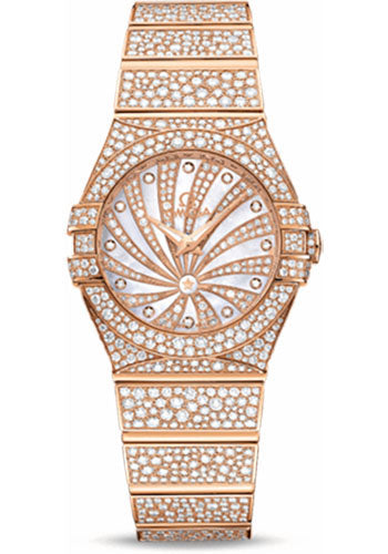Omega Constellation 123.55.27.60.55.009 Ladies Luxury Edition 27mm Red Gold Case - Snow-Set Diamond Bezel - Mother-Of-Pearl Diamond Dial