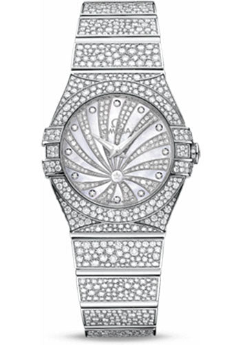 Omega Constellation 123.55.27.60.55.010 Ladies Luxury Edition 27mm White Gold Case - Snow-Set Diamond Bezel - Mother-Of-Pearl Diamond Dial