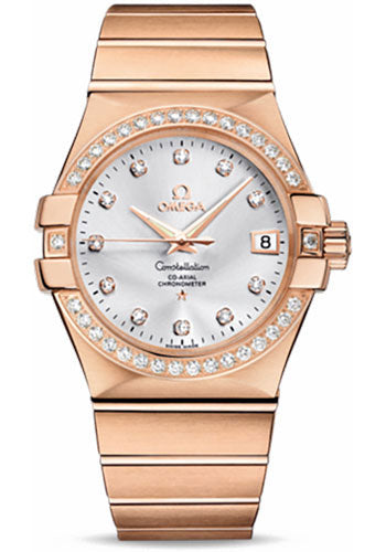 Omega Constellation 123.55.35.20.52.001 Gents Chronometer 35mm Brushed Red Gold Case - Diamond Bezel - Silver Diamond Dial Main image