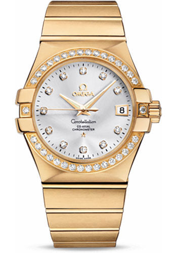 Omega Constellation 123.55.35.20.52.002 Gents Chronometer 35mm Brushed Yellow Gold Case - Diamond Bezel - Silver Diamond Dial