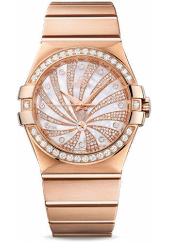 Omega Constellation 123.55.35.20.55.002 Ladies Luxury Edition 35mm Brushed Red Gold Case - Diamond Bezel - Mother-Of-Pearl Diamond Dial