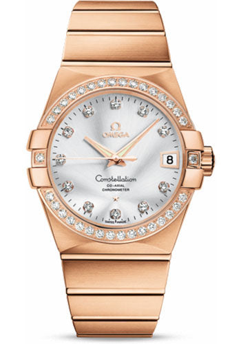 Omega Constellation 123.55.38.21.52.001 Gents Chronometer 38mm Brushed Red Gold Case - Diamond Bezel - Silver Diamond Dial Main image