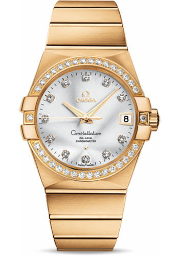 Omega Constellation 123.55.38.21.52.002 Gents Chronometer 38mm Brushed Yellow Gold Case - Diamond Bezel - Silver Diamond Dial