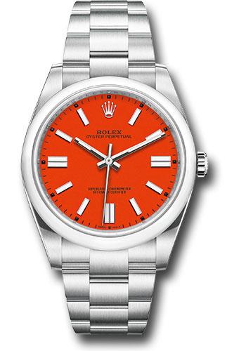 Rolex Oyster Perpetual 124300 41 Domed Bezel - Coral Red Index Dial - Oyster Bracelet - 2020 Release - reio