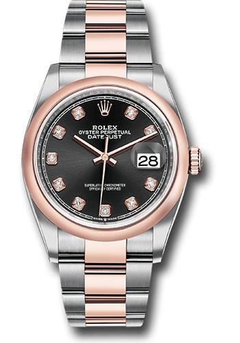 Rolex Datejust 126201 Steel and Everose Rolesor 36 Domed Bezel - Black Diamond Dial - Oyster Bracelet - bkdo