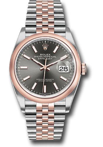 Rolex Datejust 126201 Steel and Everose Rolesor 36 Domed Bezel - Dark Rhodium Index Dial - Jubilee Bracelet - dkrij
