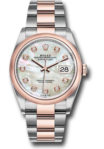Rolex Datejust 126201 Steel and Everose Rolesor 36 Domed Bezel - White Mother-Of-Pearl Diamond Dial - Oyster Bracelet - mdo