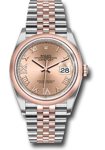 Rolex Datejust 126201 Steel and Everose Rolesor 36 Domed Bezel - Rose Roman Dial - Jubilee Bracelet - rdr69j