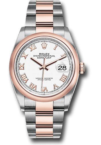 Rolex Datejust 126201 Steel and Everose Rolesor 36 Domed Bezel - White Roman Dial - Oyster Bracelet - wro