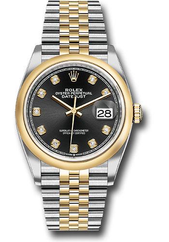 Rolex Datejust 126203 Steel and Yellow Gold Rolesor 36 Domed Bezel - Black Diamond Dial - Jubilee Bracelet - bkdj