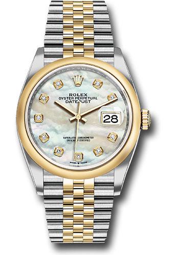 Rolex Datejust 126203 Steel and Yellow Gold Rolesor 36 Domed Bezel - White Mother-Of-Pearl Diamond Dial - Jubilee Bracelet - mdj