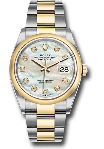 Rolex Datejust 126203 Steel and Yellow Gold Rolesor 36 Domed Bezel - White Mother-Of-Pearl Diamond Dial - Oyster Bracelet - mdo