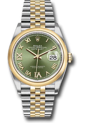 Rolex Datejust 126203 Steel and Yellow Gold Rolesor 36 Domed Bezel - Olive Green Roman Dial - Jubilee Bracelet - ogdr69j Main image
