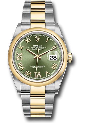 Rolex Datejust 126203 Steel and Yellow Gold Rolesor 36 Domed Bezel - Olive Green Roman Dial - Oyster Bracelet - ogdr69o
