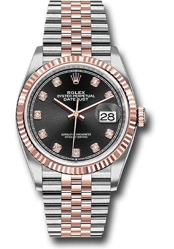 Rolex Datejust 126231 Steel and Everose Rolesor 36 Fluted Bezel - Black Diamond Dial - Jubilee Bracelet - bkdj Main image
