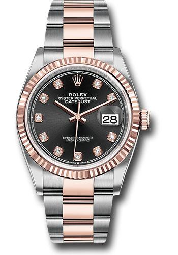 Rolex Datejust 126231 Steel and Everose Rolesor 36 Fluted Bezel - Black Diamond Dial - Oyster Bracelet - bkdo Main image
