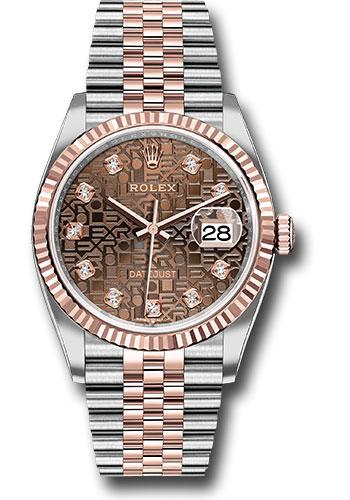 Rolex Datejust 126231 Steel and Everose Rolesor 36 Fluted Bezel - Chocolate Jubilee Diamond Dial - Jubilee Bracelet - chojdj