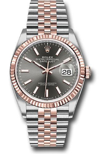 Rolex Datejust 126231 Steel and Everose Rolesor 36 Fluted Bezel - Dark Rhodium Index Dial - Jubilee Bracelet - dkrij Main image