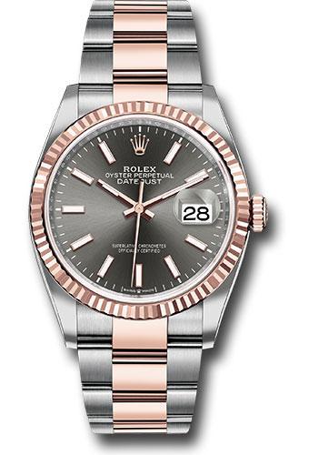 Rolex Datejust 126231 Steel and Everose Rolesor 36 Fluted Bezel - Dark Rhodium Index Dial - Oyster Bracelet - dkrio