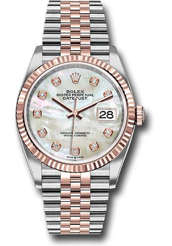 Rolex Datejust 126231 Steel and Everose Rolesor 36 Fluted Bezel - White Mother-Of-Pearl Diamond Dial - Jubilee Bracelet - mdj Main image