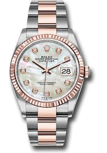 Rolex Datejust 126231 Steel and Everose Rolesor 36 Fluted Bezel - White Mother-Of-Pearl Diamond Dial - Oyster Bracelet - mdo Main image