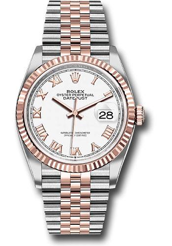 Rolex Datejust 126231 Steel and Everose Rolesor 36 Fluted Bezel - White Roman Dial - Jubilee Bracelet - wrj