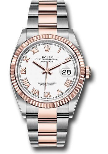 Rolex Datejust 126231 Steel and Everose Rolesor 36 Fluted Bezel - White Roman Dial - Oyster Bracelet - wro