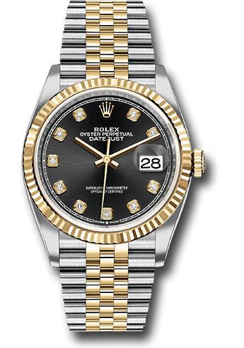 Rolex Datejust 126233 Steel and Yellow Gold Rolesor 36 Fluted Bezel - Black Diamond Dial - Jubilee Bracelet - bkdj Main image