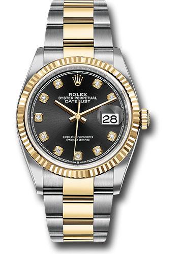 Rolex Datejust 126233 Steel and Yellow Gold Rolesor 36 Fluted Bezel - Black Diamond Dial - Oyster Bracelet - bkdo