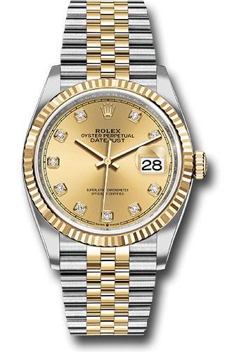 Rolex Datejust 126233 Steel and Yellow Gold Rolesor 36 Fluted Bezel - Champagne Diamond Dial - Jubilee Bracelet - chdj