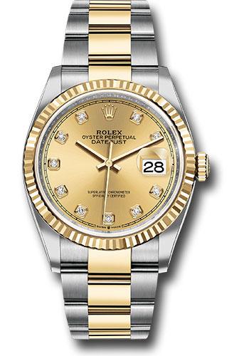 Rolex Datejust 126233 Steel and Yellow Gold Rolesor 36 Fluted Bezel - Champagne Diamond Dial - Oyster Bracelet - chdo