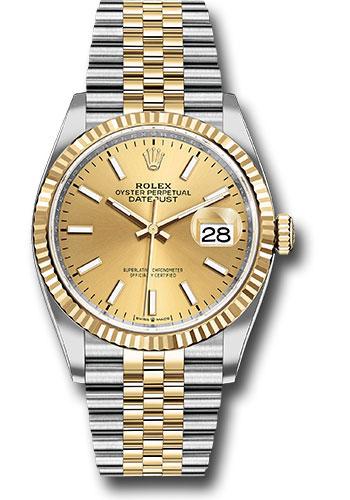 Rolex Datejust 126233 Steel and Yellow Gold Rolesor 36 Fluted Bezel - Champagne Index Dial - Jubilee Bracelet - chij Main image