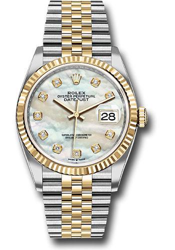 Rolex Datejust 126233 Steel and Yellow Gold Rolesor 36 Fluted Bezel - White Mother-Of-Pearl Diamond Dial - Jubilee Bracelet - mdj Main image