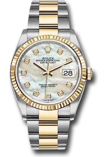 Rolex Datejust 126233 Steel and Yellow Gold Rolesor 36 Fluted Bezel - White Mother-Of-Pearl Diamond Dial - Oyster Bracelet - mdo Main image