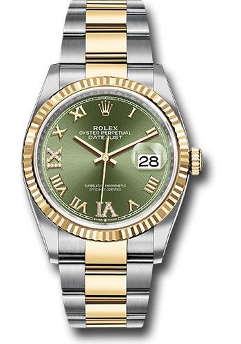 Rolex Datejust 126233 Steel and Yellow Gold Rolesor 36 Fluted Bezel - Olive Green Roman Dial - Oyster Bracelet - ogdr69o