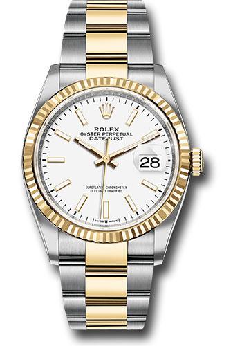 Rolex Datejust 126233 Steel and Yellow Gold Rolesor 36 Fluted Bezel - White Index Dial - Oyster Bracelet - wio