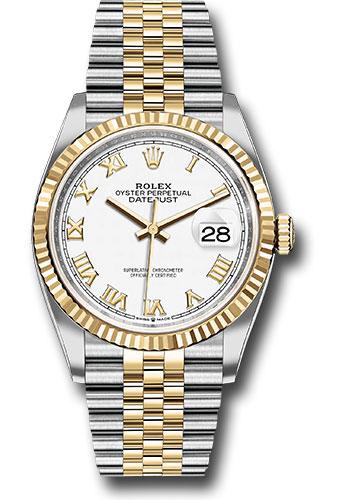 Rolex Datejust 126233 Steel and Yellow Gold Rolesor 36 Fluted Bezel - White Roman Dial - Jubilee Bracelet - wrj