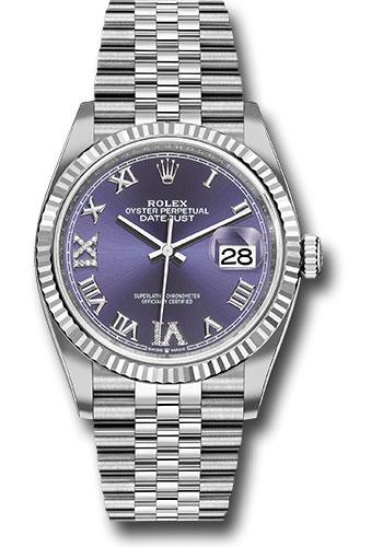 Rolex Datejust 126234 Steel 36 Fluted Bezel - Aubergine Purple Diamond Roman VI and IX Dial - Jubilee Bracelet - 2019 Release - audr69j