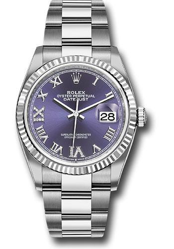 Rolex Datejust 126234 Steel 36 Fluted Bezel - Aubergine Purple Diamond Roman VI and IX Dial - Oyster Bracelet - 2019 Release - audr69o Main image